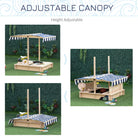 Outsunny Kids Wooden Sand Pit with Lids Children Sandbox Height Adjustable Canopy for Garden, Convertible Bench Seat Outdoor Backyard Playset, Blue and White Canopy - anydaydirect