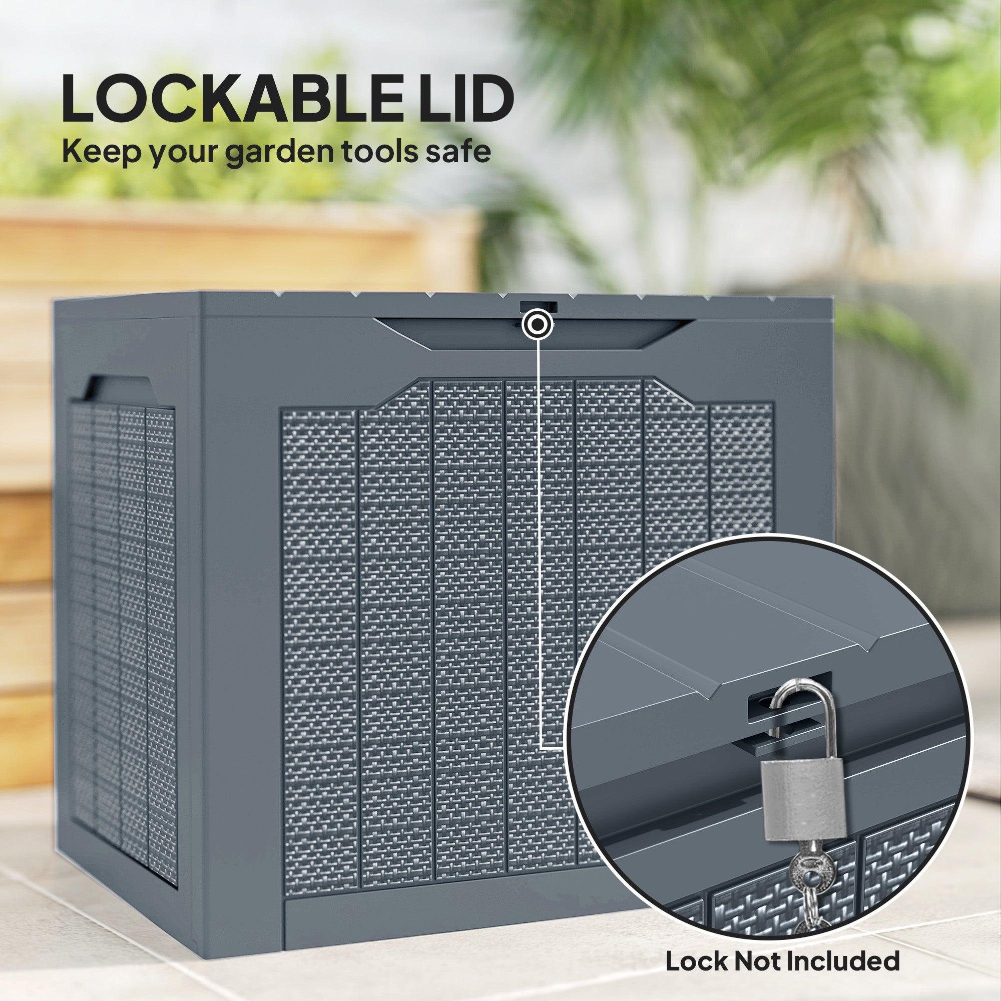 Outsunny 93L Plastic Garden Storage Box, Outdoor Storage Box with Handles, Waterproof Outdoor Storage Container, Light Grey - anydaydirect