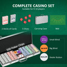 SPORTNOW 500-Piece Poker Chips Set, Poker Set with Mat, Chips, Two Card Decks, Dealer, Five Dices - anydaydirect