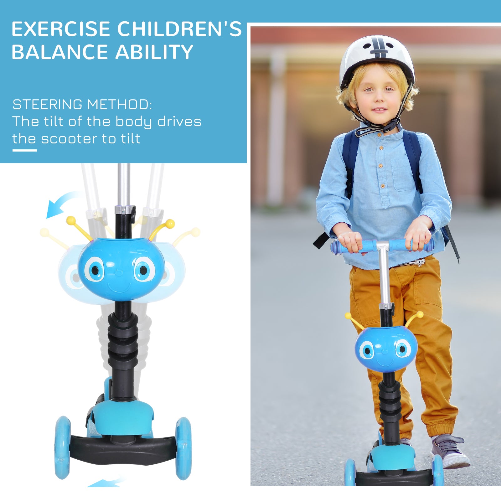HOMCOM 5-in-1 Kids Toddler 3 Wheels Mini Kick Scooter Push Walker with Removable Seat & Back Rest for Girls and Boys Blue - anydaydirect
