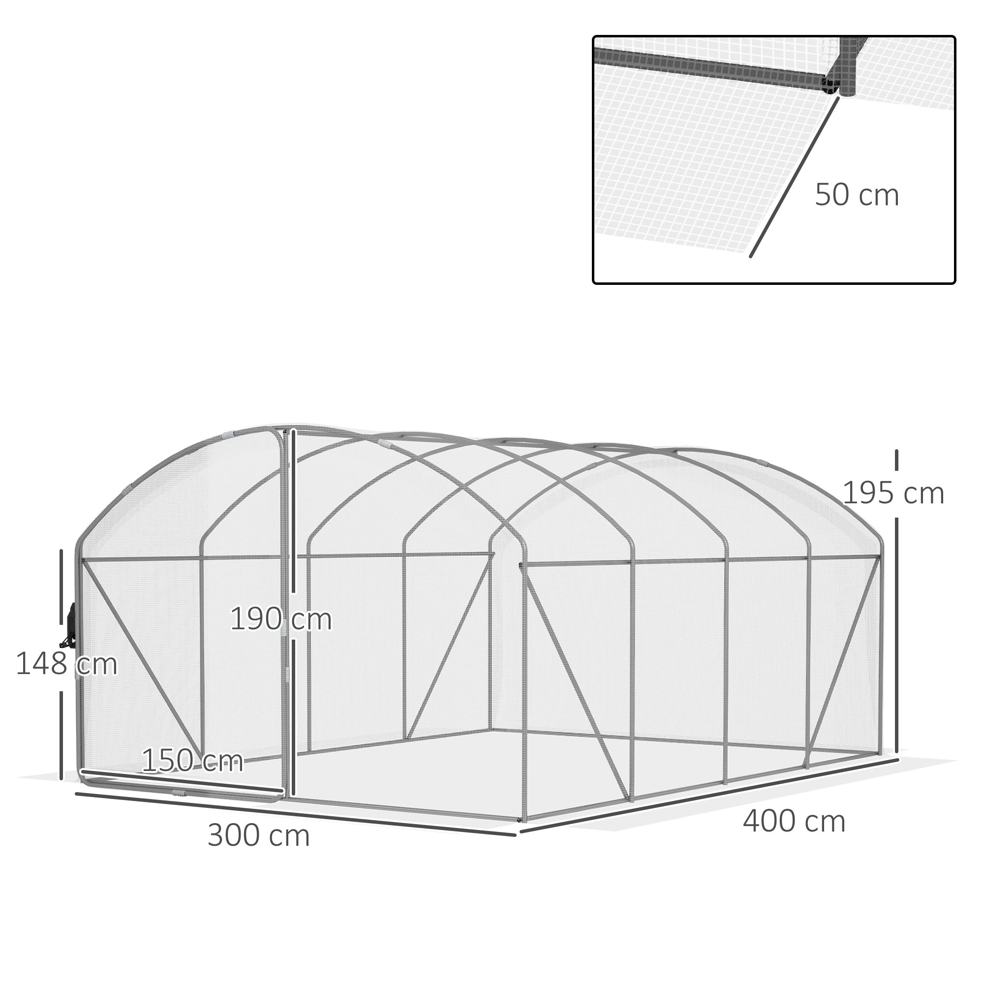 Outsunny Polytunnel Greenhouse Walk-in Grow House with UV-resistant PE Cover, Door, Galvanised Steel Frame, 4 x 3 x 2m, White - anydaydirect