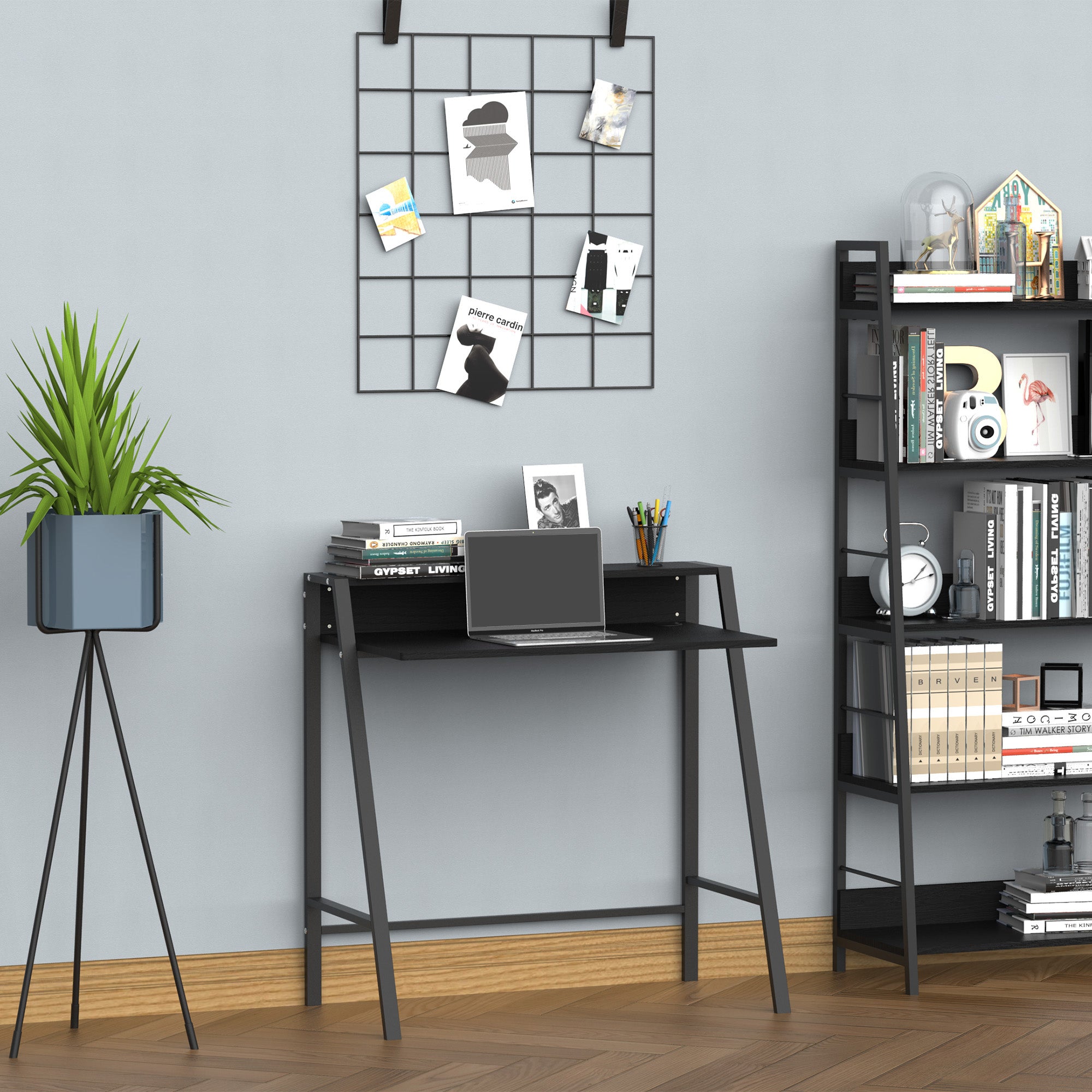 HOMCOM Writing Desk Computer Table Home Office PC Laptop Workstation Storage Shelf 84L x 45W cm Black - anydaydirect