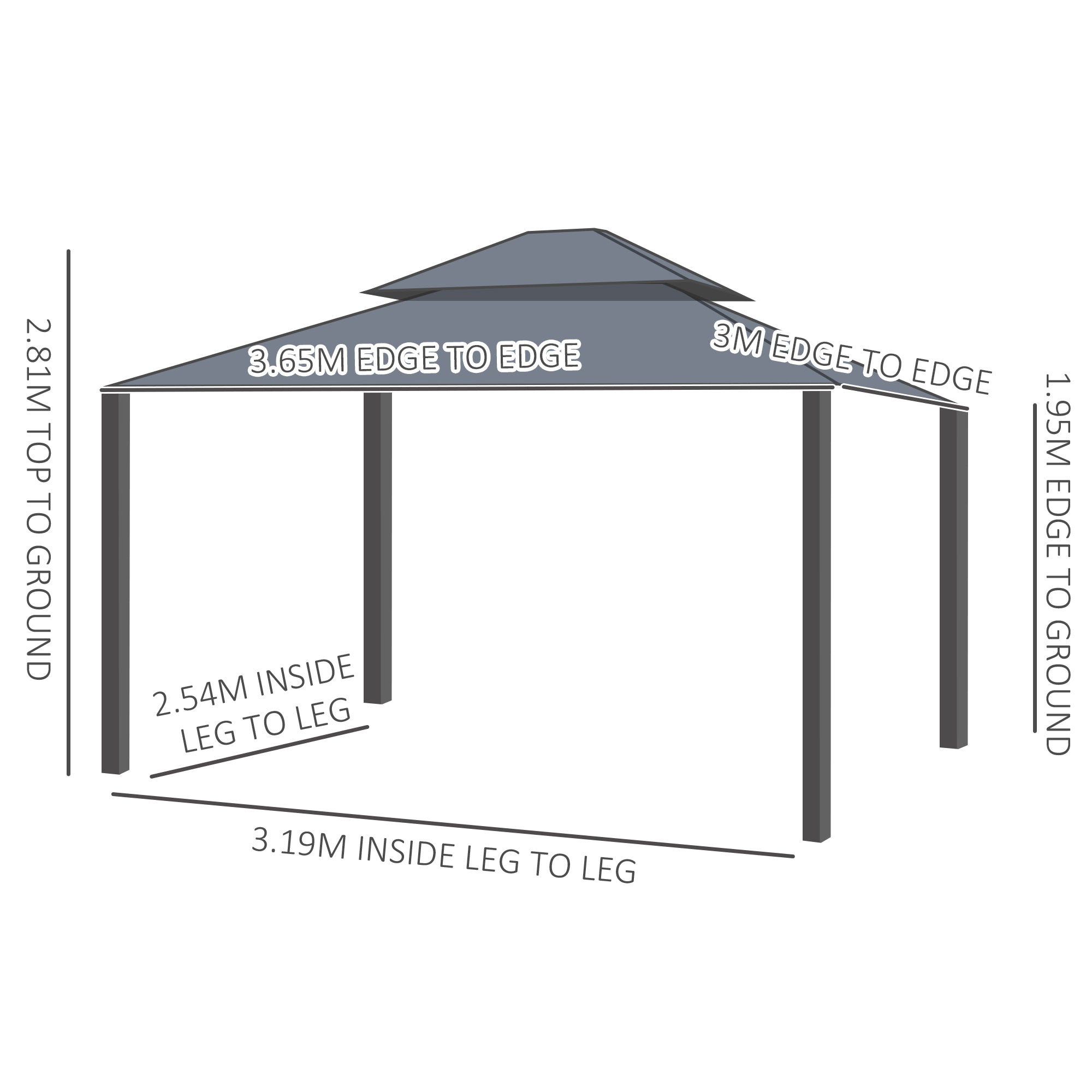 Outsunny 3.65 x 3m Aluminium Hardtop Gazebo, with Accessories - Dark Grey - anydaydirect