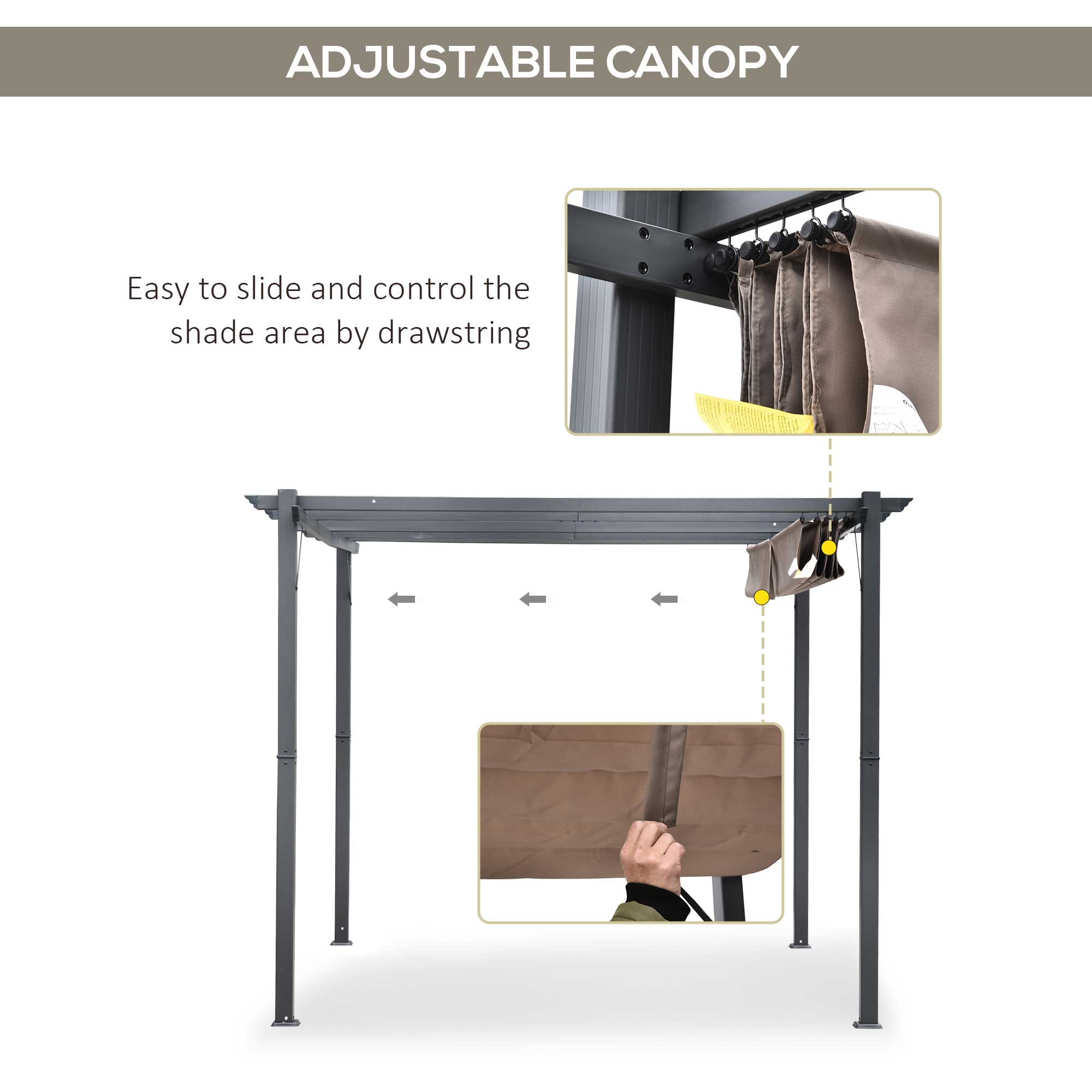 Outsunny 3 x 3(m) Aluminium Pergola Canopy Gazebo Awning Outdoor Garden Sun Shade Shelter Marquee Party BBQ, Brown - anydaydirect