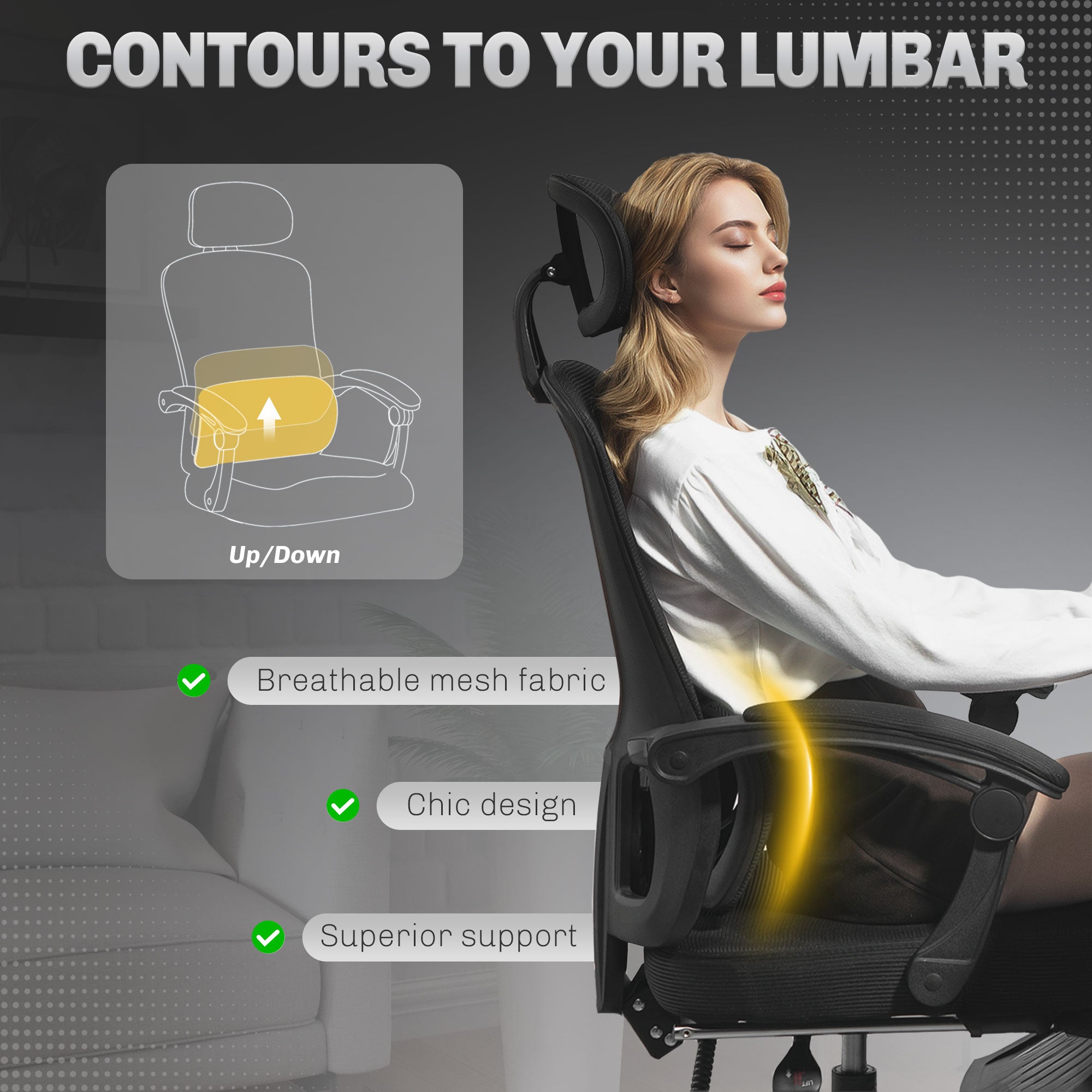 HOMCOM Ergonomic Office Chair, Mesh High Back Desk Chair with Adjustable Lumbar Support and Headrest, Footrest, Reclining Executive Swivel Computer Chair for Home Study, Black - anydaydirect