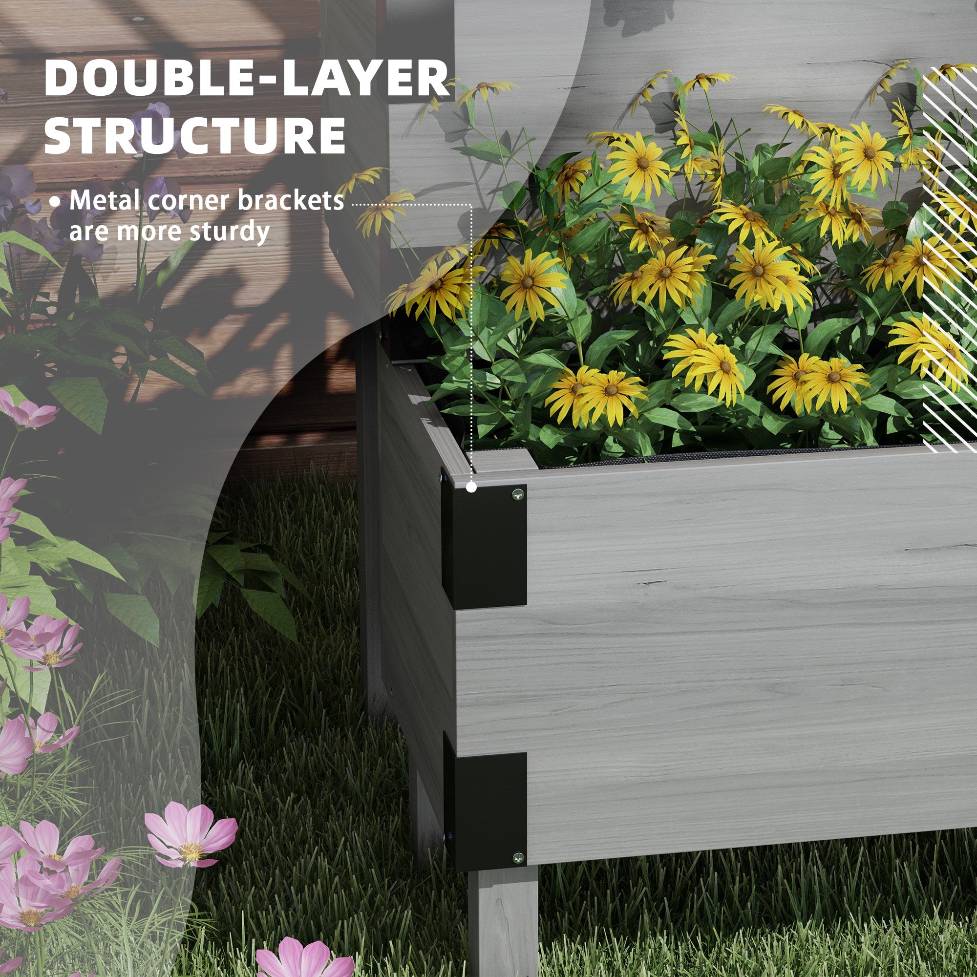 Outsunny Raised Garden Bed with Trellis, 2-Tier Wooden Elevated Planter Box  for Vegetables, Flowers, Herbs, Grey - anydaydirect