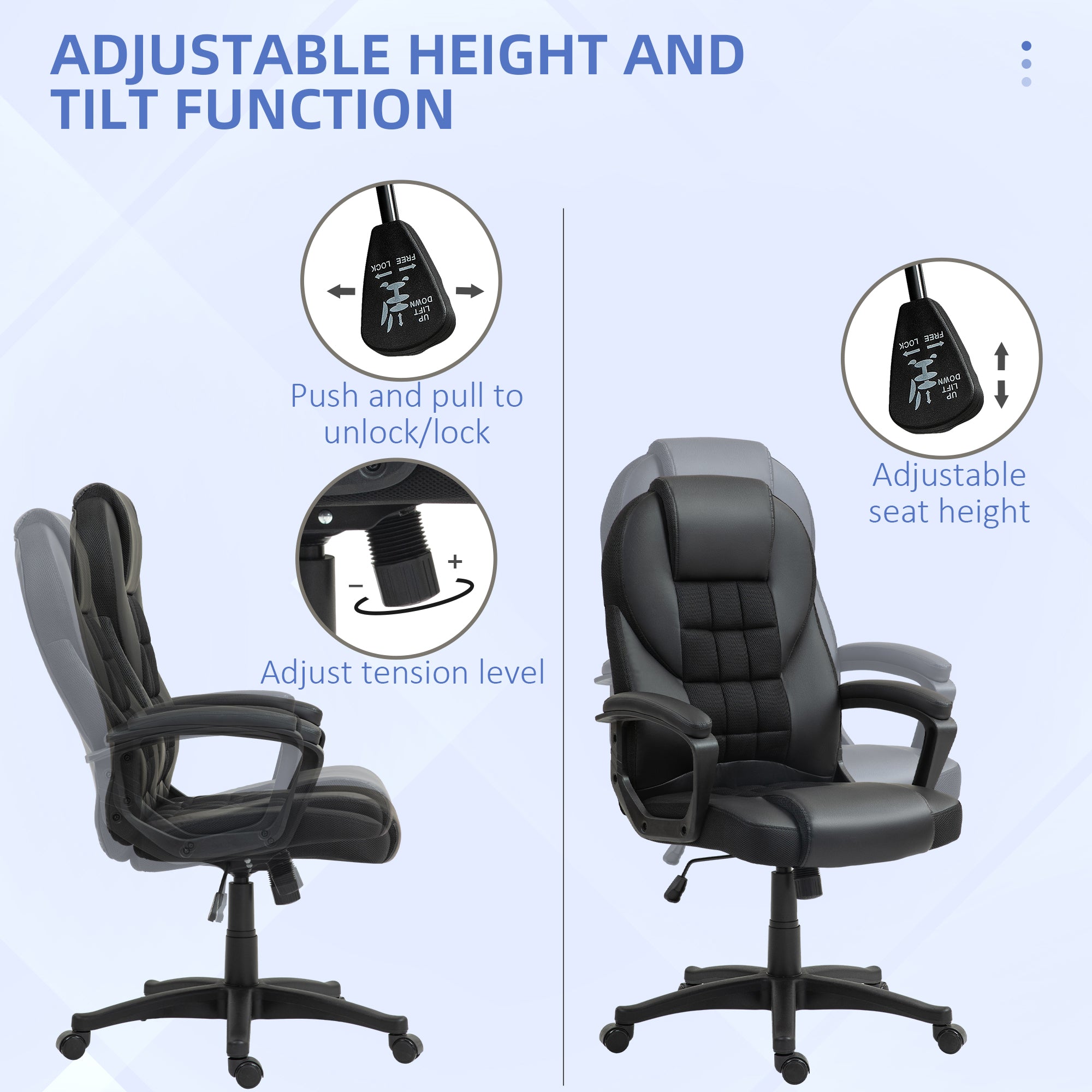 HOMCOM Faux Leather Office Chair - Black - anydaydirect