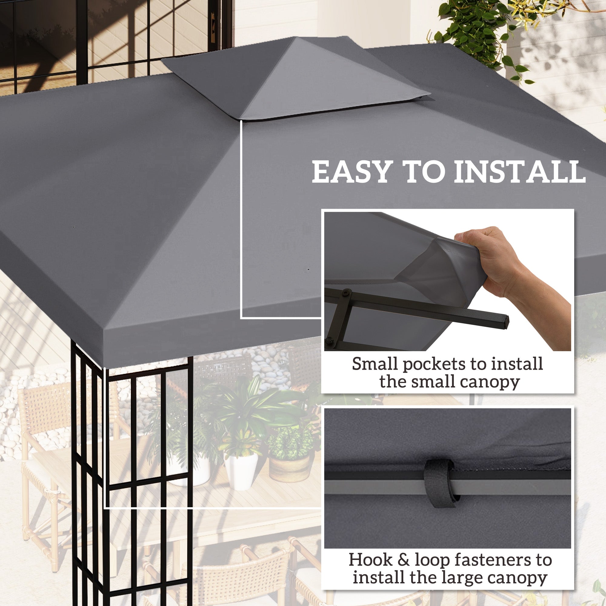 Outsunny 3(m) Gazebo Top Cover Double Tier Canopy Replacement Pavilion Roof Deep Grey - anydaydirect