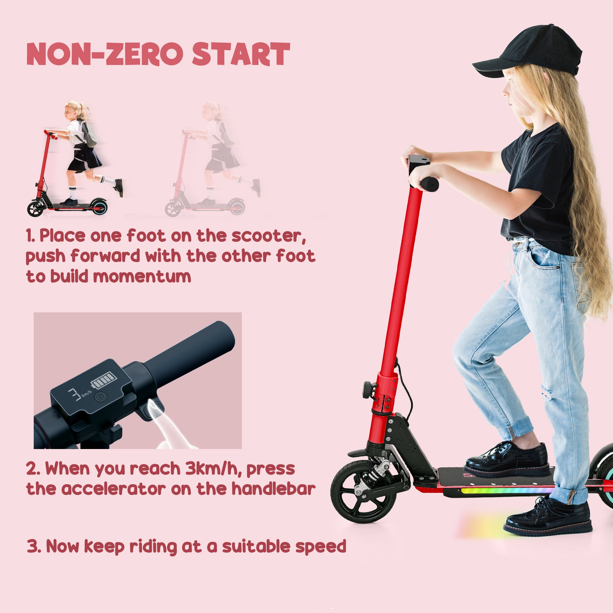 SPORTNOW Folding Electric Scooter for Kids Age 6-14 with Dual Brakes, Front Suspension, LED Colourful Lights and Display, 6.8kg Lightweight Aluminium E Scooter, Up to 14 KM/H & 6 KM, Red - anydaydirect