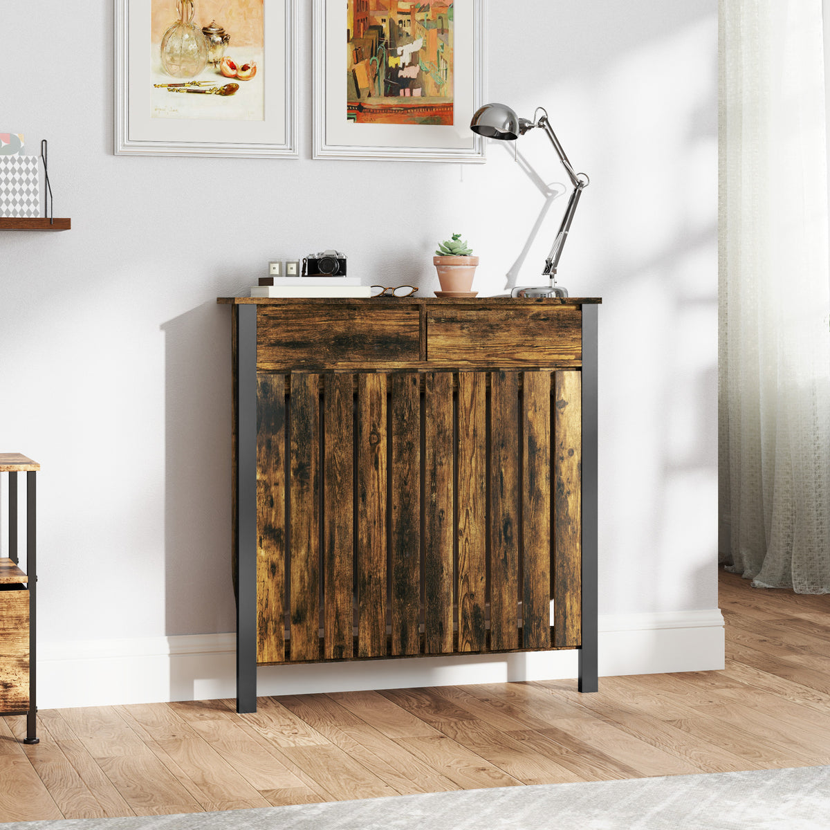 Rustic Look Radiator Cover HOMCOM 93 x 88.5cm Rustic-Look Radiator Cover - Brown/Black – anydaydirect