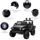 HOMCOM 12V Battery-powered 2 Motors Kids Electric Ride On Car Truck Off-road Toy with Parental Remote Control Horn Lights for 3-6 Years Old Black - anydaydirect