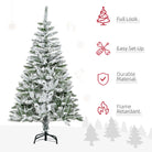 HOMCOM 5 Foot Snow Flocked Artificial Christmas Tree Xmas Pine Tree with 358 Realistic Branches, Auto Open and Steel Base, Green - anydaydirect