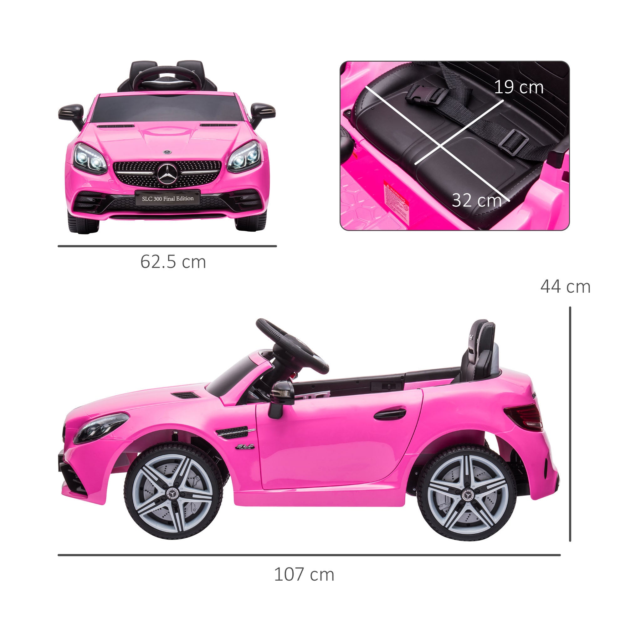 AIYAPLAY Mercedes Benz SLC 300 Licensed 12V Kids Electric Ride On Car with Parental Remote Two Motor Music Light Suspension Wheel for 3-6 Years Pink - anydaydirect