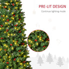 HOMCOM 7FT Prelit Artificial Pencil Christmas Tree with Warm White LED Light, Red Berry, Holiday Home Xmas Decoration, Green - anydaydirect