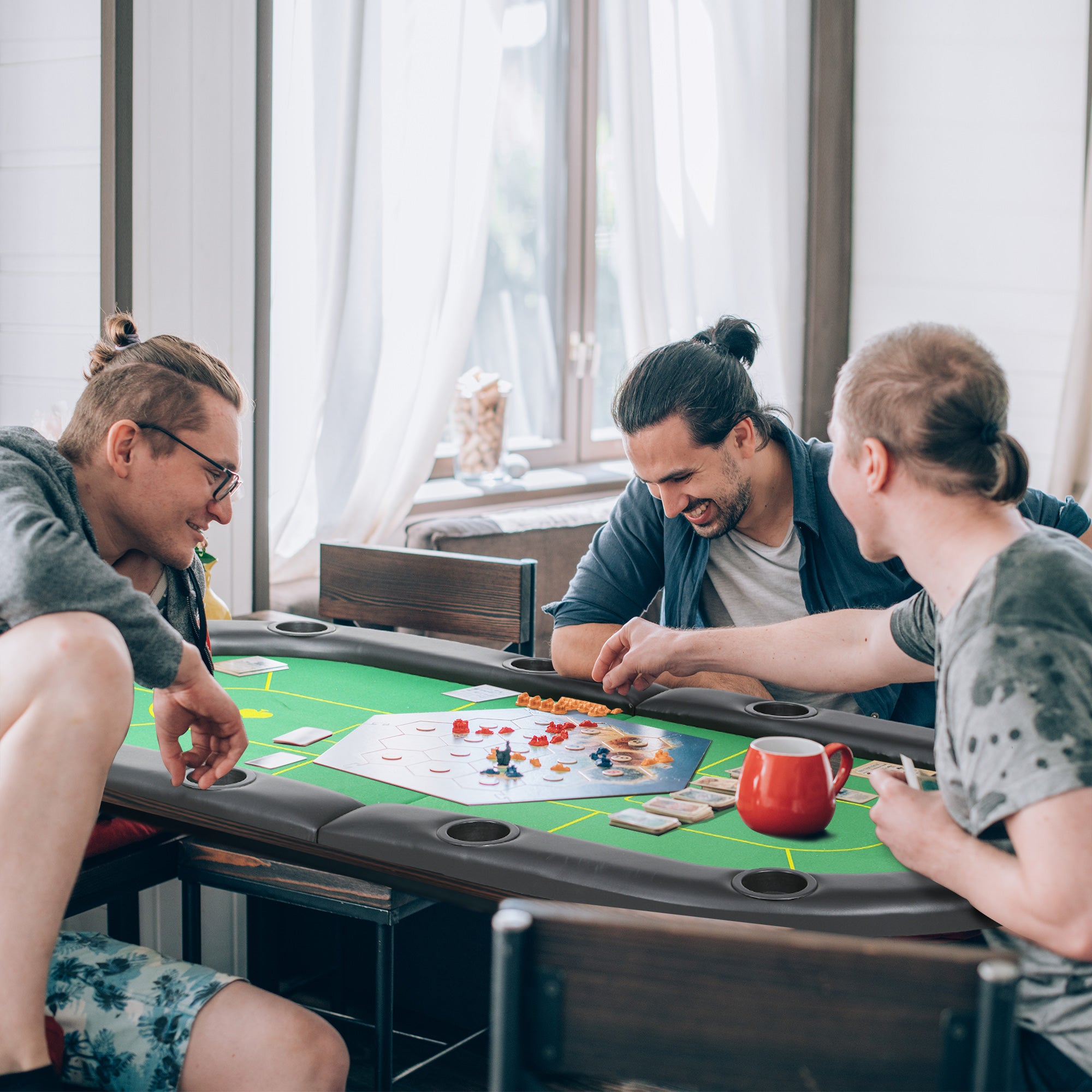 SPORTNOW Foldable Poker Mat, 10-Player Table Top with Cup Holder, Carry Bag - Green - anydaydirect
