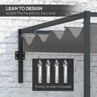 Outsunny 3 x 4m Lean To Steel Pergola, with Moving Fabric Canopy - Dark Grey - anydaydirect