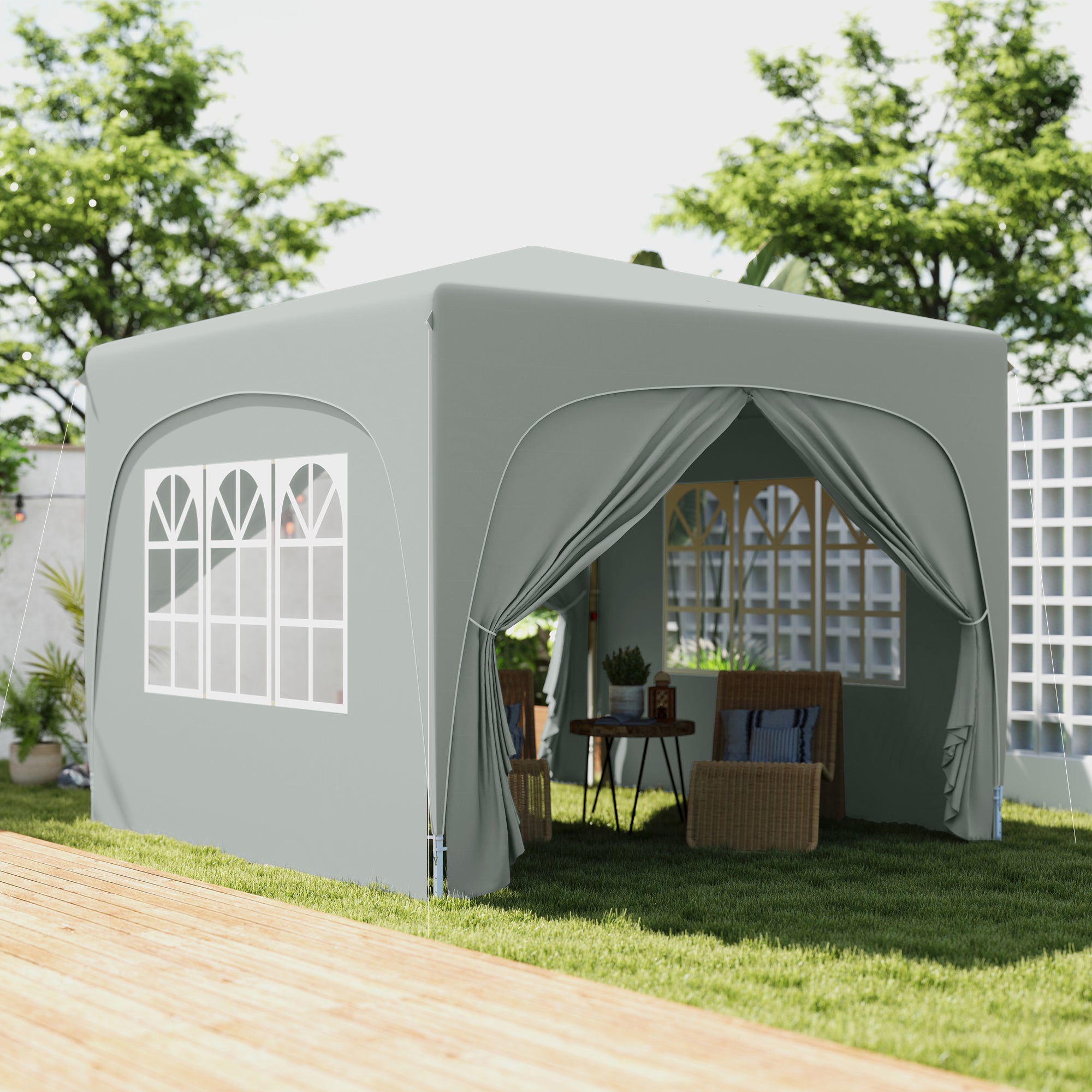Outsunny 3 x 3m Pop-Up Gazebo Shelter, with Accessories - Light Grey - anydaydirect