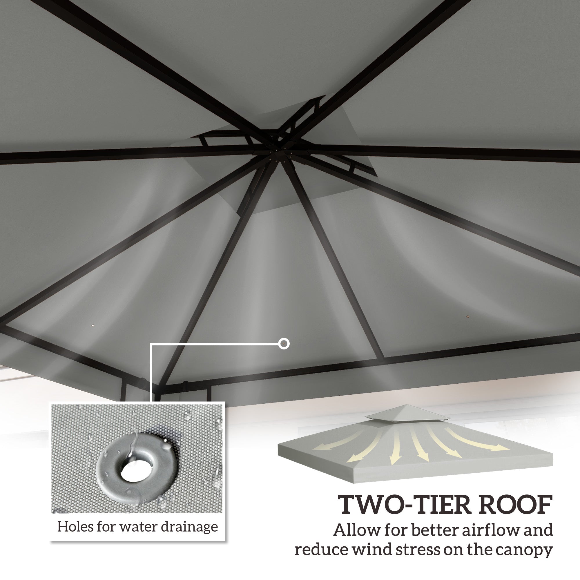 Outsunny 3(m) Gazebo Top Cover Double Tier Canopy Replacement Pavilion Roof Light Grey - anydaydirect
