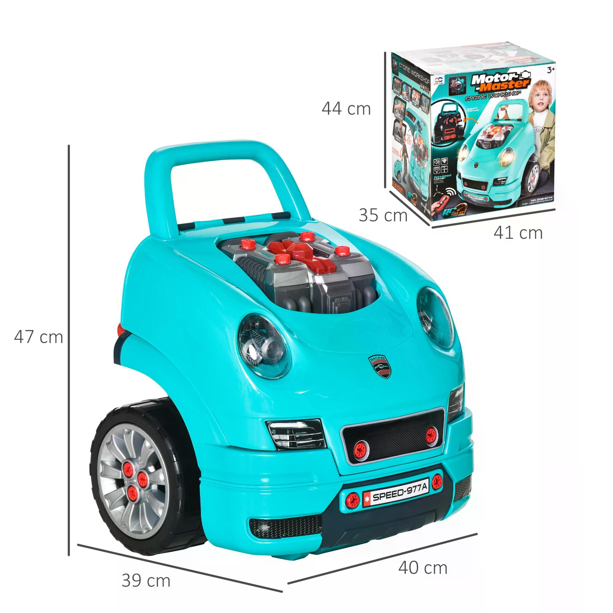 HOMCOM Kids Truck Engine Toy Set, Educational Car Service Station Playset, Take Apart Workshop, w/ Steering Wheel, for 3-5 Years Old Teal Green - anydaydirect