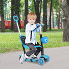 HOMCOM 5-in-1 Kids Toddler 3 Wheels Mini Kick Scooter Push Walker with Removable Seat & Back Rest for Girls and Boys Blue - anydaydirect