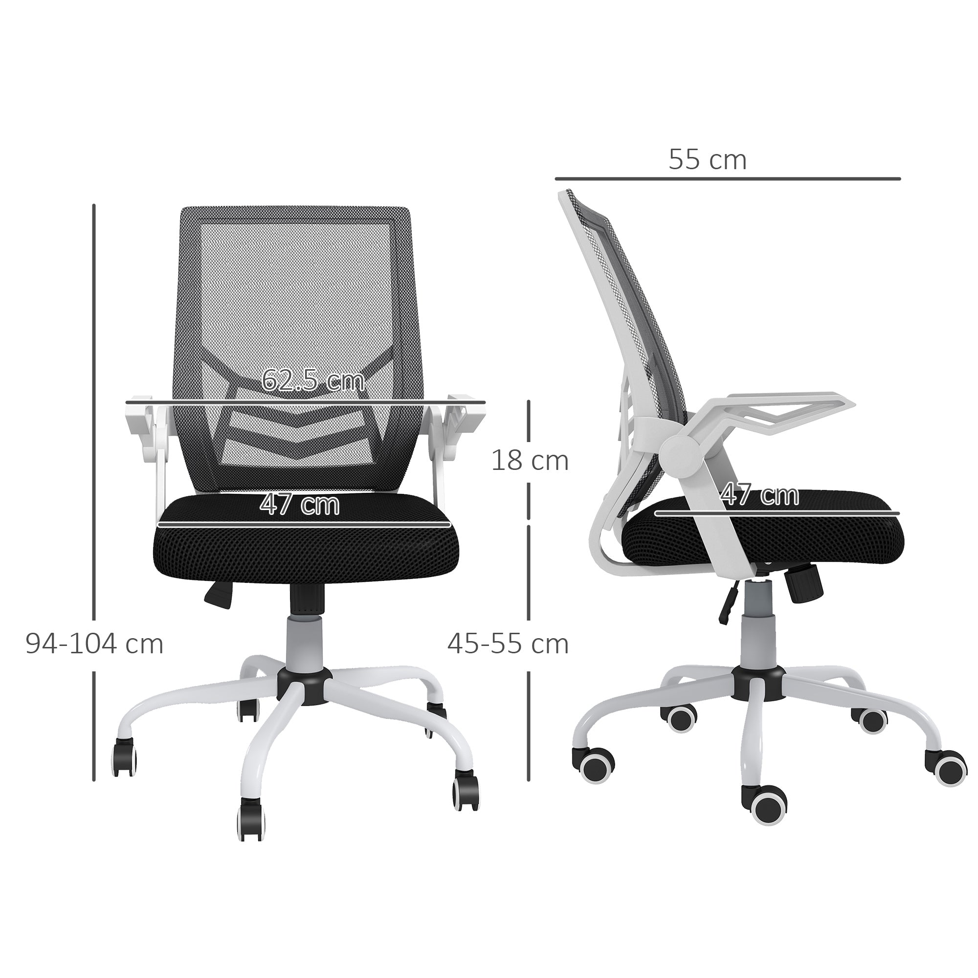 Vinsetto Mesh Office Chair, Computer Desk Chair with Flip-up Armrests, Lumbar Back Support and Swivel Wheels, Black - anydaydirect
