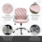 Vinsetto Office Chair, Swivel Desk Chair, Velvet Vanity Chair with Adjustable Height and Rolling Wheels for Home Work Study, Pink - anydaydirect