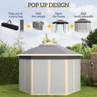 Outsunny Hexagon Pop Up Gazebo Outdoor Patio Gazebo Double Roof Instant Shelter with Netting, 3 x 4m, Khaki - anydaydirect