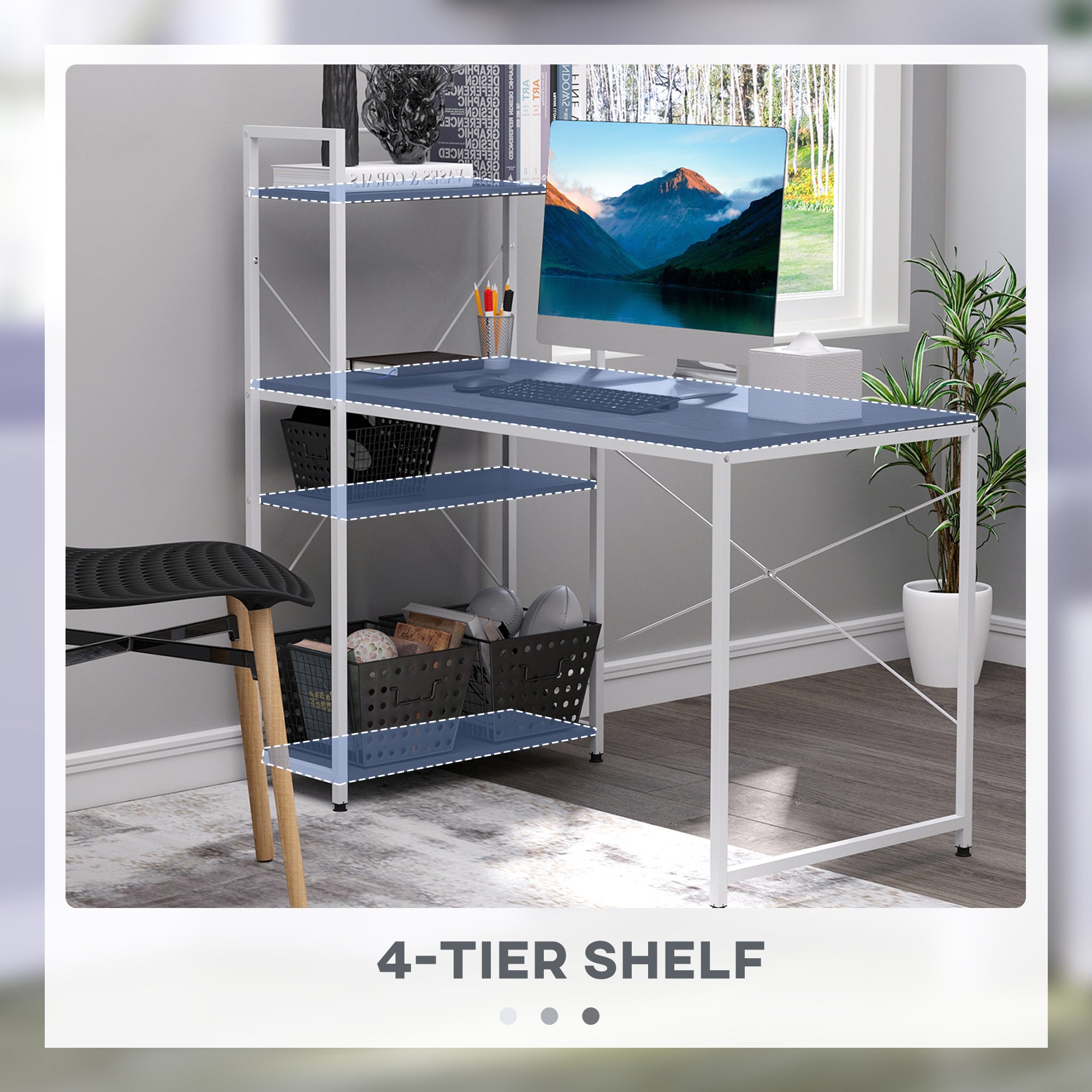 HOMCOM Computer Desk with Storage Shelves on Left or Right, Industrial Reversible Writing Desk for Home Office, Study, Easy Assembly, 120 x 64 x 121cm, Black and White - anydaydirect