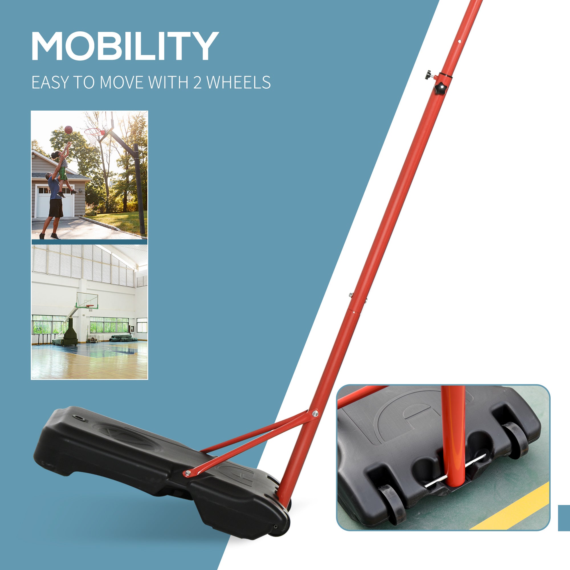HOMCOM Basketball Hoop Outdoor, Portable Basketball Hoop and Stand with Weighted Base, Portable on Wheels, 1.55-2.1m, for Teens, Juniors, Adults, Black - anydaydirect