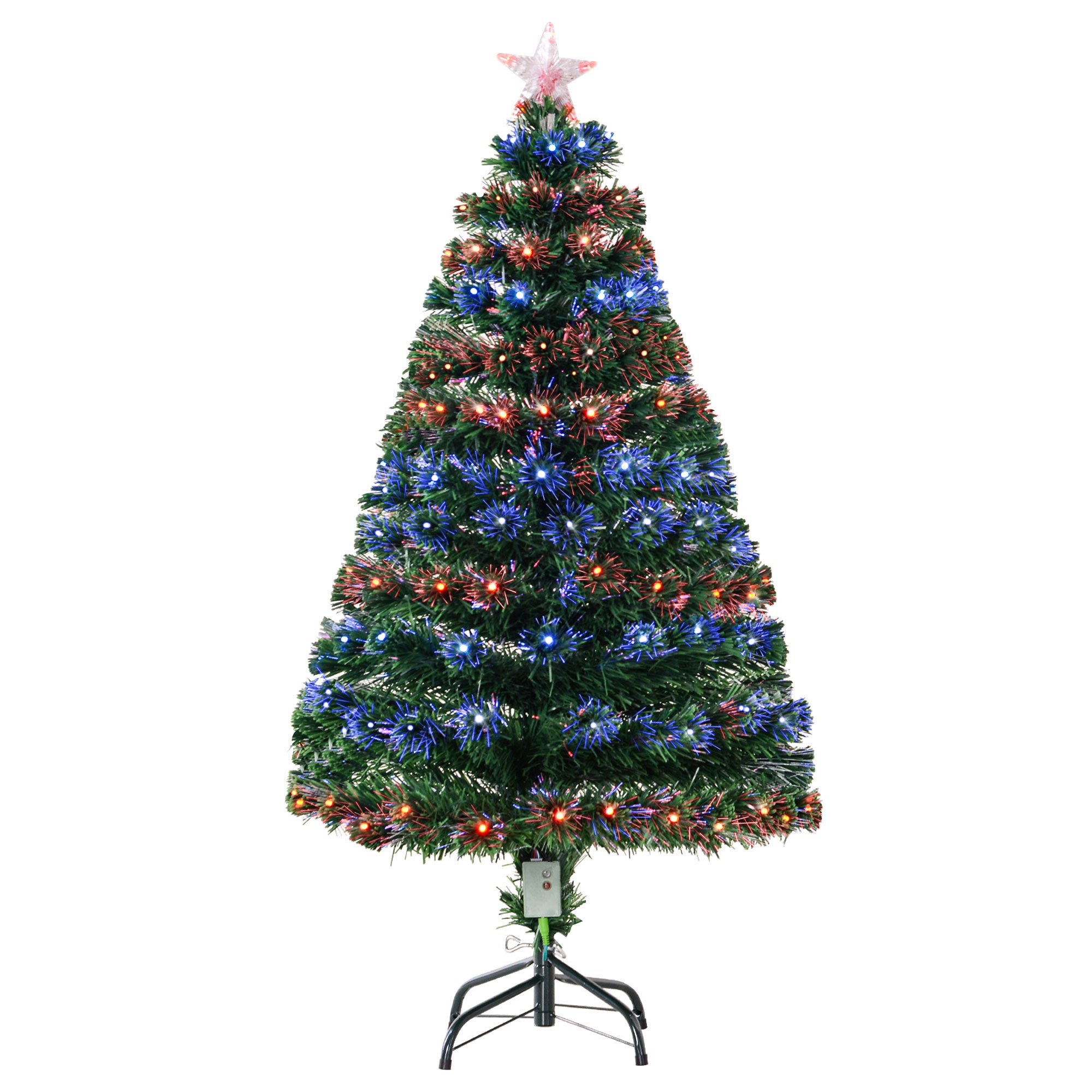 HOMCOM 4ft Pre Lit Christmas Tree Artificial Tree with Multi-Coloured Fiber Optic LED Light(4ft (120cm)) - anydaydirect