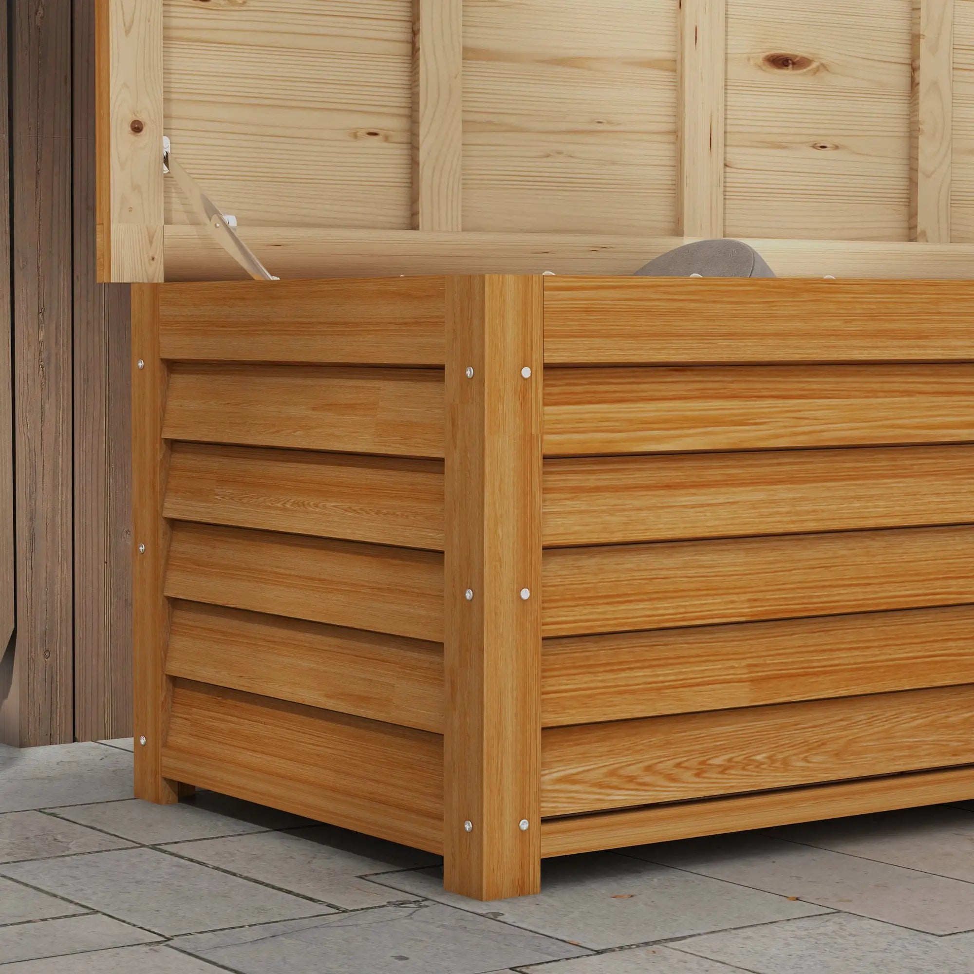Outsunny 292L Outdoor Storage Box, Wooden Deck Box Garden Storage Container for Balcony, Porch, Poolside, Light Brown - anydaydirect