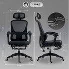 HOMCOM Ergonomic Office Chair, Mesh High Back Desk Chair with Adjustable Lumbar Support and Headrest, Footrest, Reclining Executive Swivel Computer Chair for Home Study, Black - anydaydirect