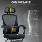 HOMCOM Ergonomic Office Chair, Mesh High Back Desk Chair with Adjustable Lumbar Support and Headrest, Footrest, Reclining Executive Swivel Computer Chair for Home Study, Black - anydaydirect