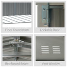 Outsunny 14 x 9 ft Lockable Garden Shed Large Patio Roofed Tool Metal Storage Building Foundation Sheds Box Outdoor Furniture, Grey - anydaydirect