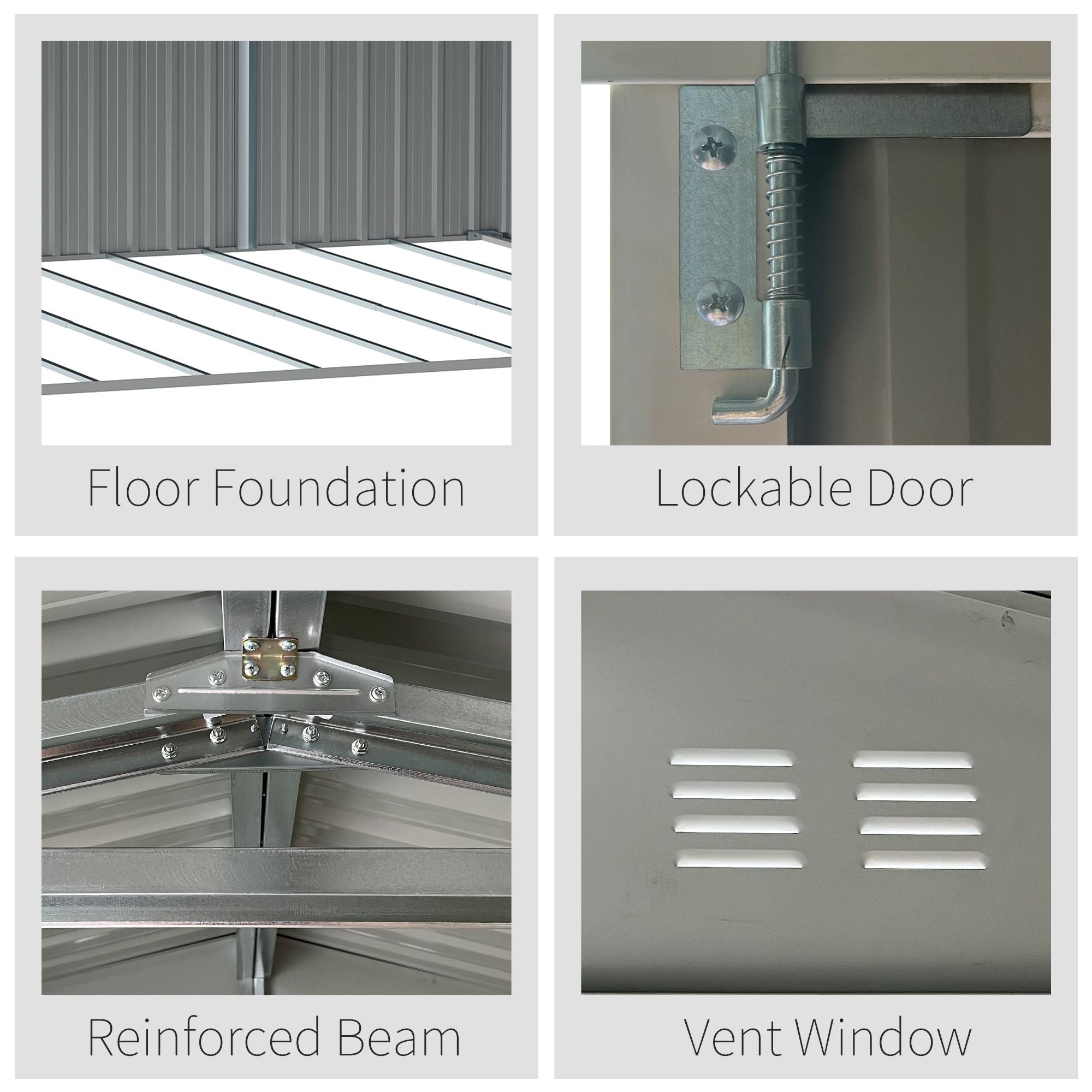 Outsunny 14 x 9 ft Lockable Garden Shed Large Patio Roofed Tool Metal Storage Building Foundation Sheds Box Outdoor Furniture, Grey - anydaydirect