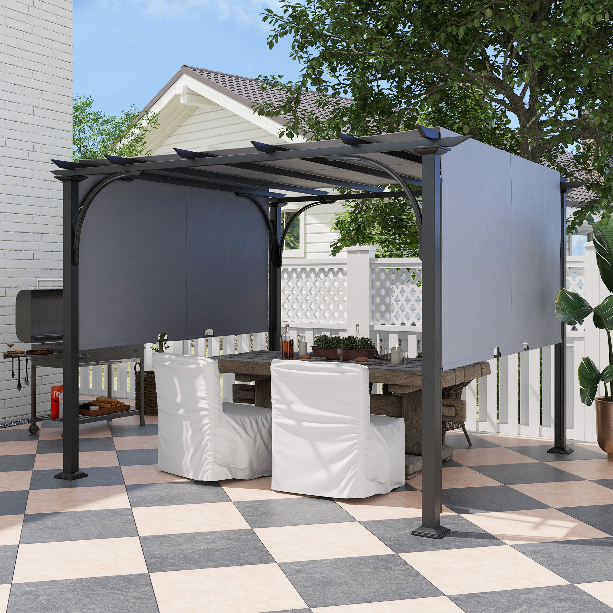 Outsunny 3 x 3(m) Outdoor Pergola, Garden Pergola Gazebo with Adjustable Canopy, Grey - anydaydirect