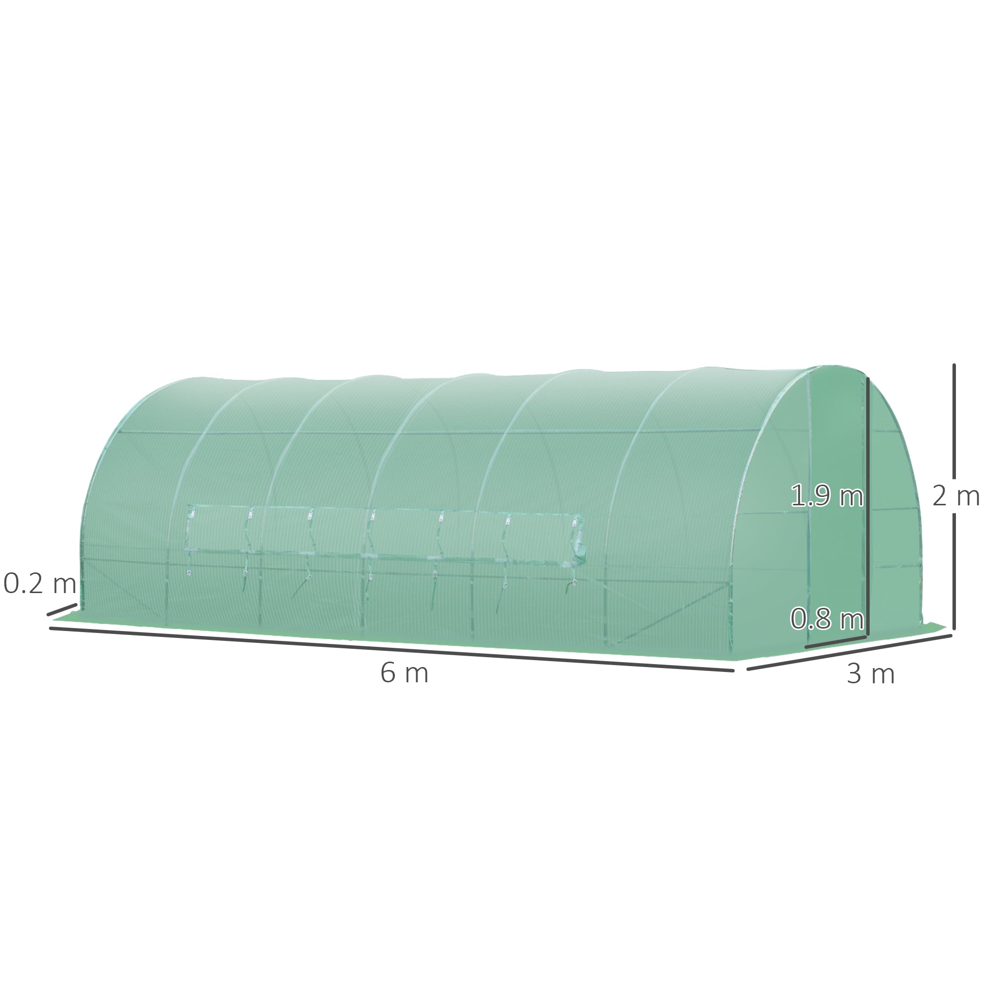 Outsunny Large Polytunnel Walk In Greenhouse, Plant Gardening Tunnel Green House with Metal Hinged Door, Galvanised Steel Frame & Mesh Windows, Green (3 x 6 m) - anydaydirect