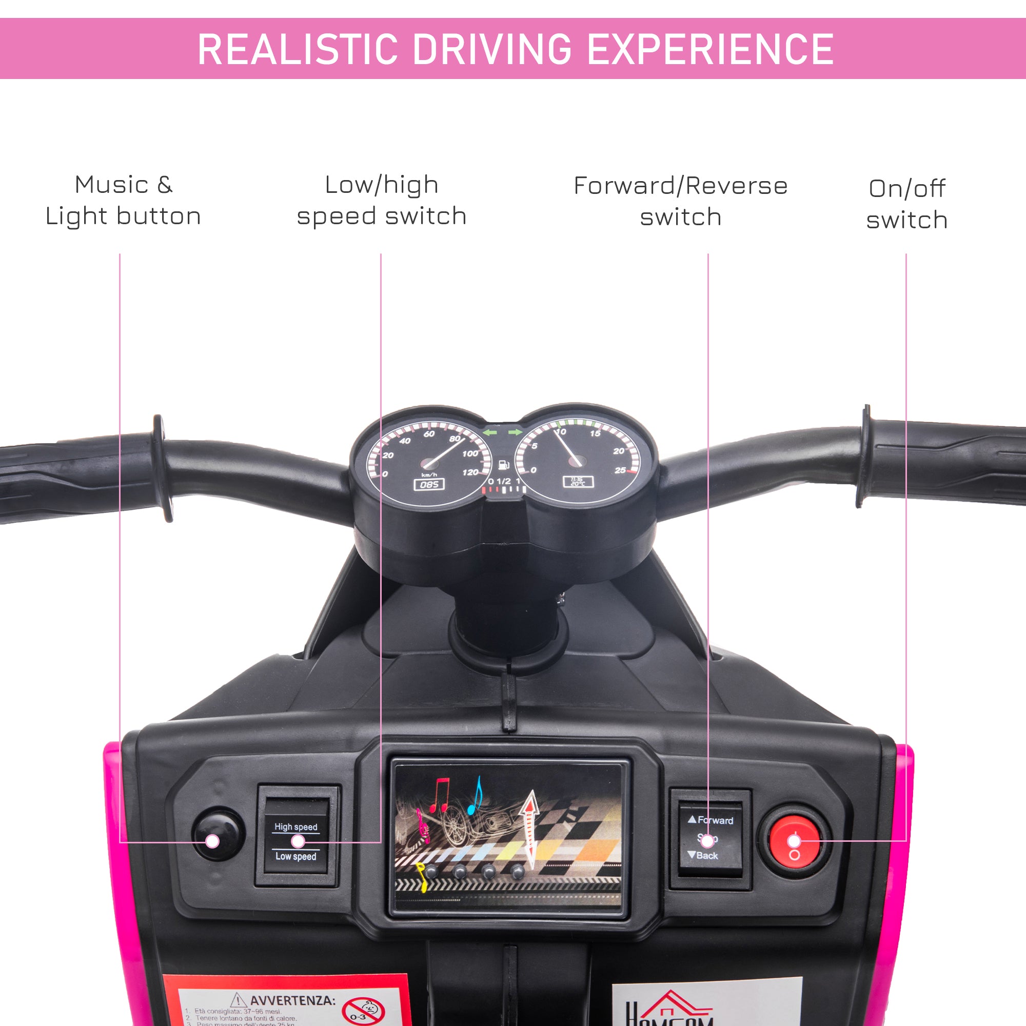 HOMCOM 6V Kids Electric Motorbike Ride On Toy w/ Music Headlights Safety Training Wheels for Girls Boy 2-4 Years Pink - anydaydirect