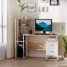 HOMCOM Computer Desk with Drawers and Bookshelf, Writing Desk for Home Office with Storage Shelves, Study Workstation, Oak - anydaydirect