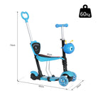 HOMCOM 5-in-1 Kids Toddler 3 Wheels Mini Kick Scooter Push Walker with Removable Seat & Back Rest for Girls and Boys Blue - anydaydirect