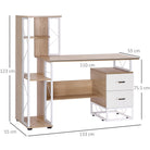HOMCOM Computer Desk with Drawers and Bookshelf, Writing Desk for Home Office with Storage Shelves, Study Workstation, Oak - anydaydirect