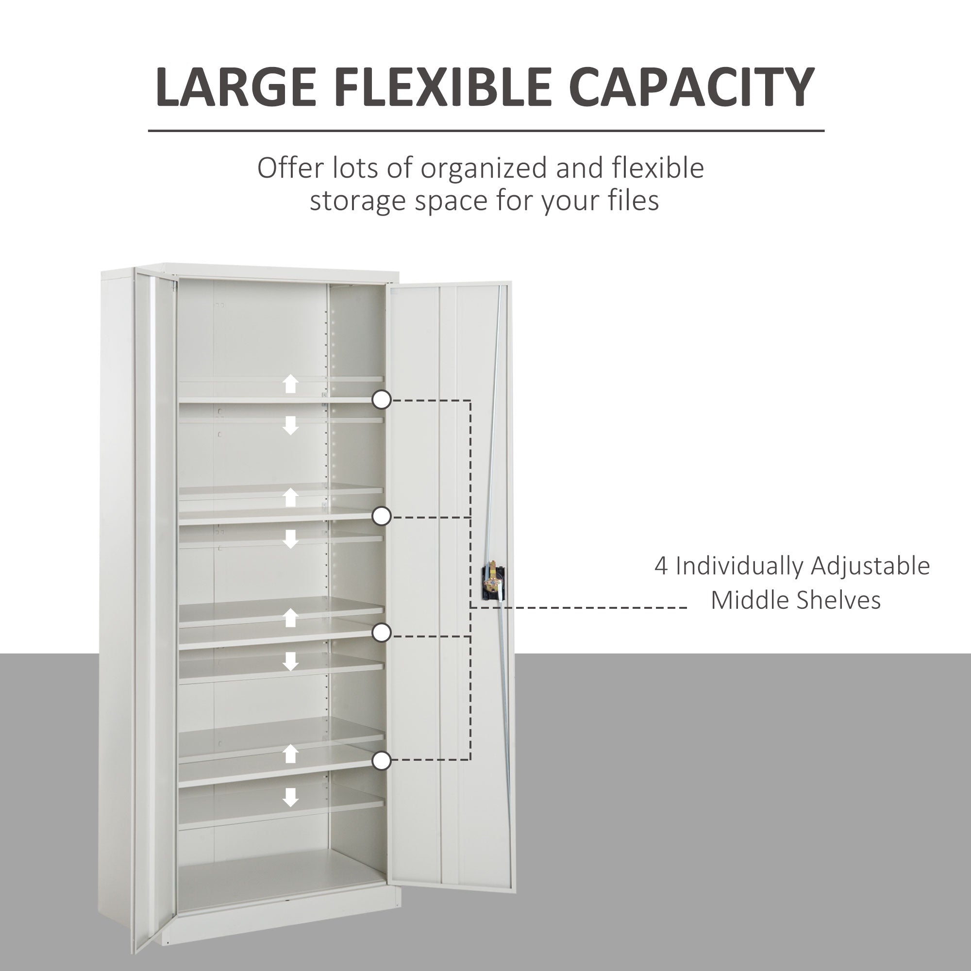 Vinsetto Cool Rolled Steel Tall Office Lockable Filing Cabinet 2 Doors 4 Internal Adjustable Shelves Bookcase Cabinet Storage Unit 80 L x 40 W x 184 cm - anydaydirect