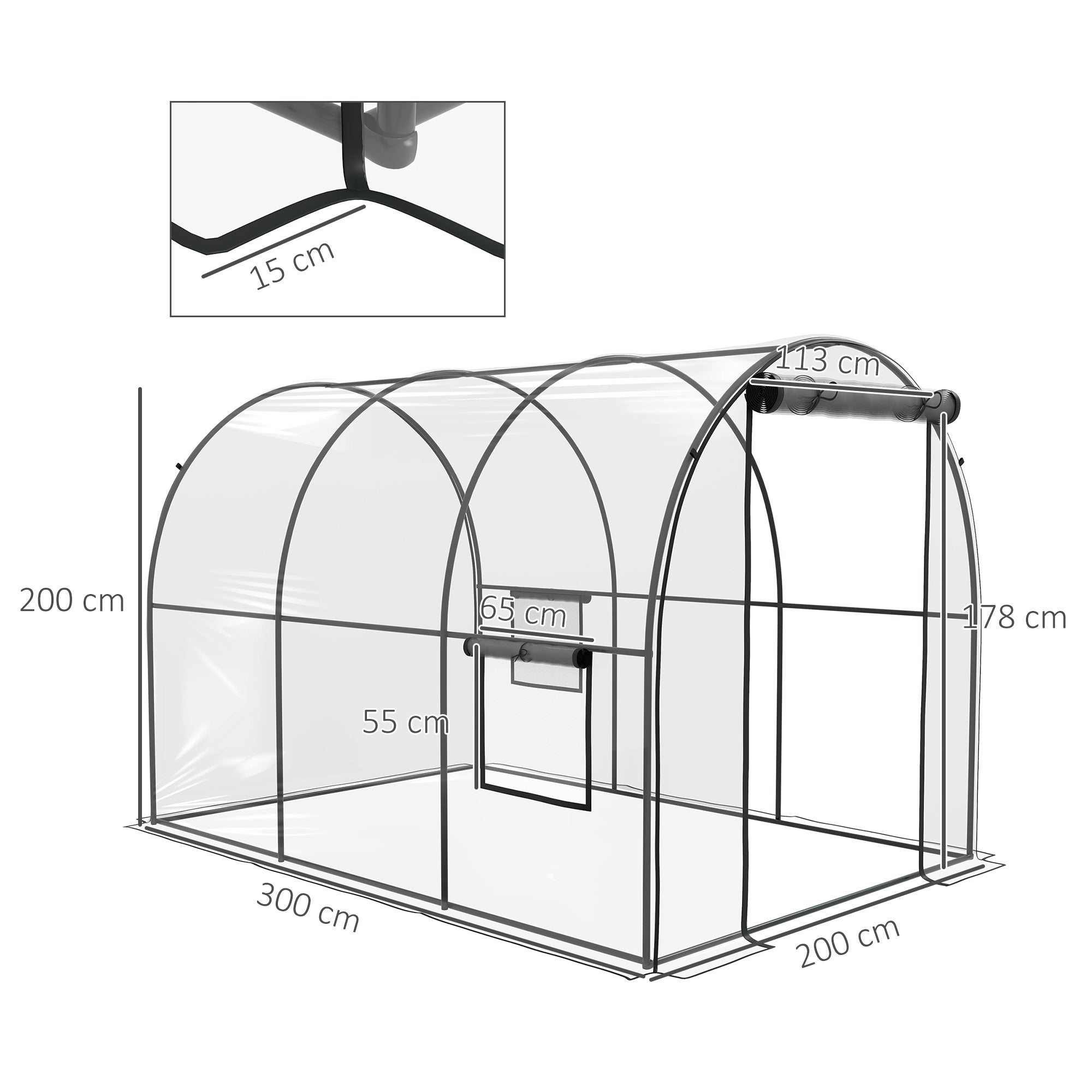 Outsunny Polytunnel Greenhouse Walk-in Grow House with Plasric Cover, Door, Mesh Window and Steel Frame, 3 x 2 x 2m, Clear - anydaydirect
