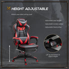 Vinsetto Computer Gaming Chair, Racing Desk Chair with Lumbar Support and Footrest, PU Leather Gamer Chair with Headrest and Swivel Wheels for Home, Red - anydaydirect