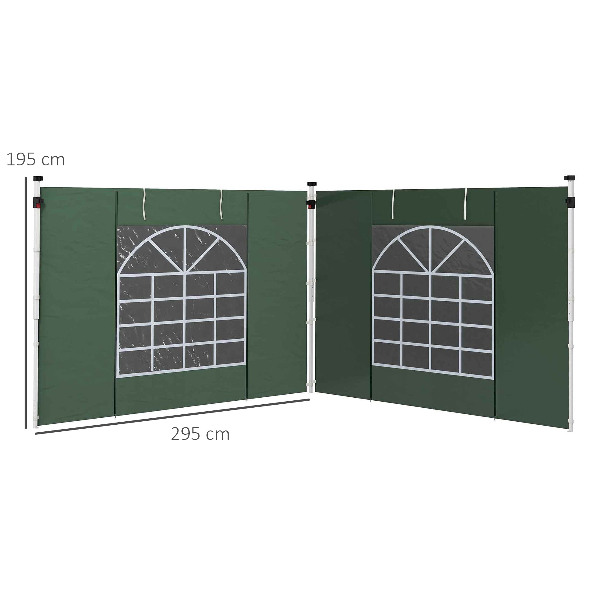 Outsunny Gazebo Side Panels, 2 Pack Sides Replacement, for 3x3(m) or 3x6m Pop Up Gazebo, with Windows and Doors, Green - anydaydirect