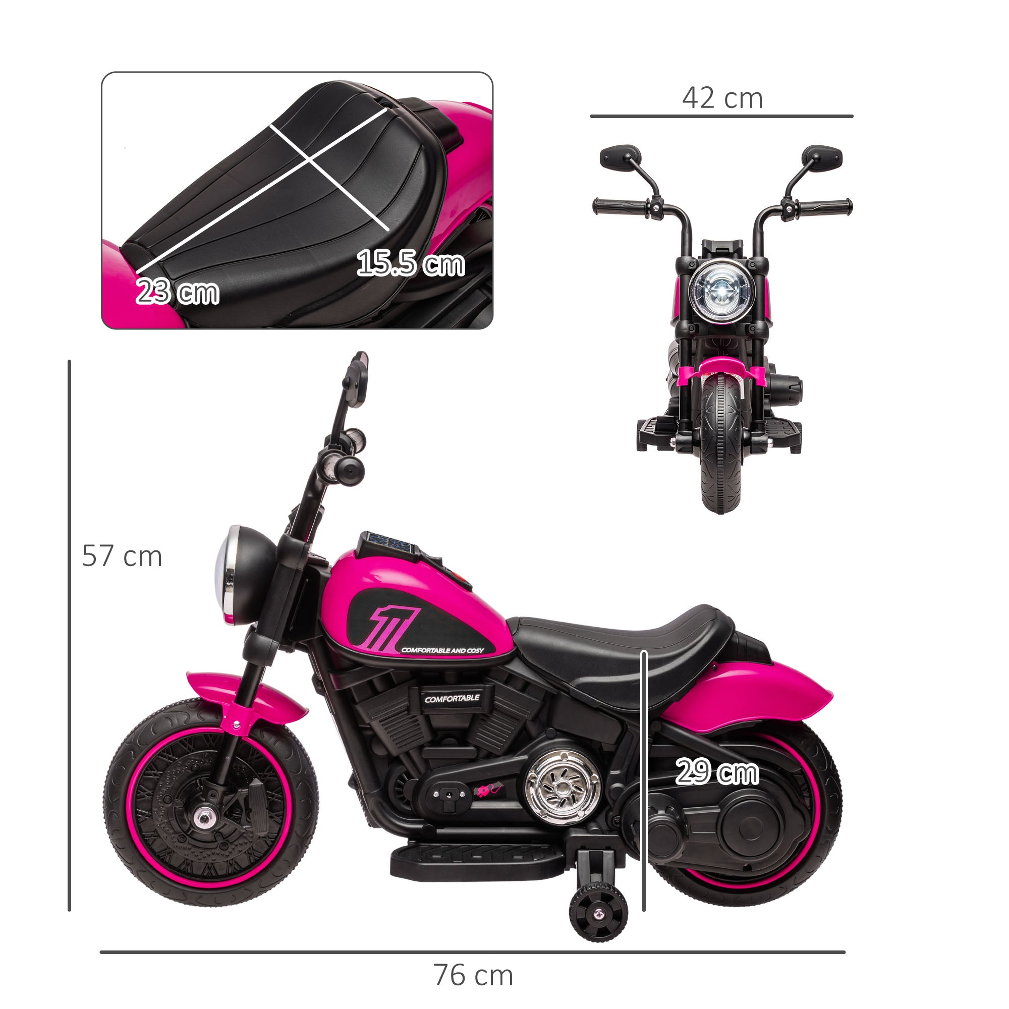 HOMCOM Kids' Electric Motorbike: 6V Ride-On with Training Wheels & Push-Start, Pretty in Pink - anydaydirect