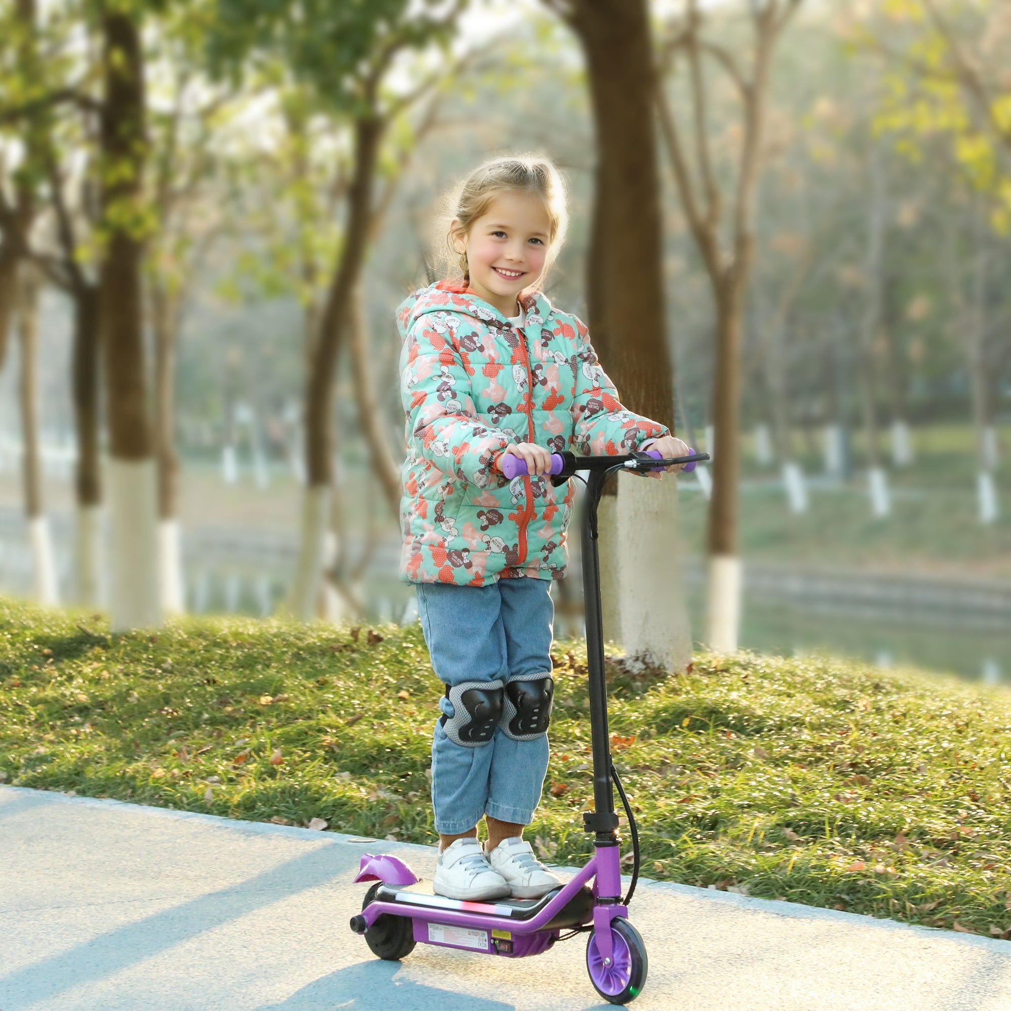 AIYAPLAY Electric Scooter for Kids Ages 6-14, with Dual Brakes, Flash Wheel and Colourful Light, Kids Electric Scooter E Scooter, Up to 12 KM/H & 10 KM, Purple - anydaydirect