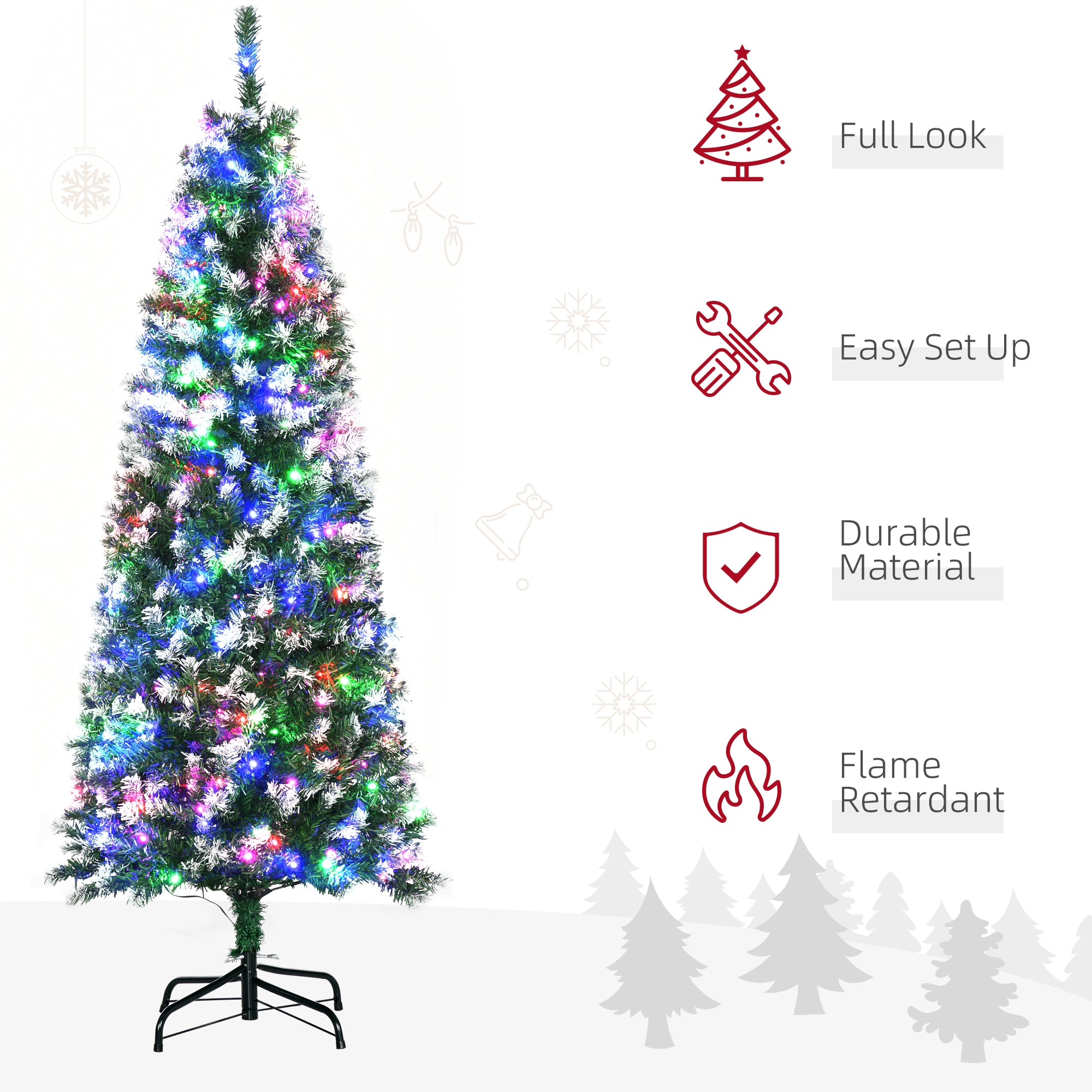 HOMCOM 5' Tall Prelit Pencil Slim Artificial Christmas Tree w/ Realistic Branches, 250 Colourful LED Lights & 408 Tips, Xmas Decoration - anydaydirect