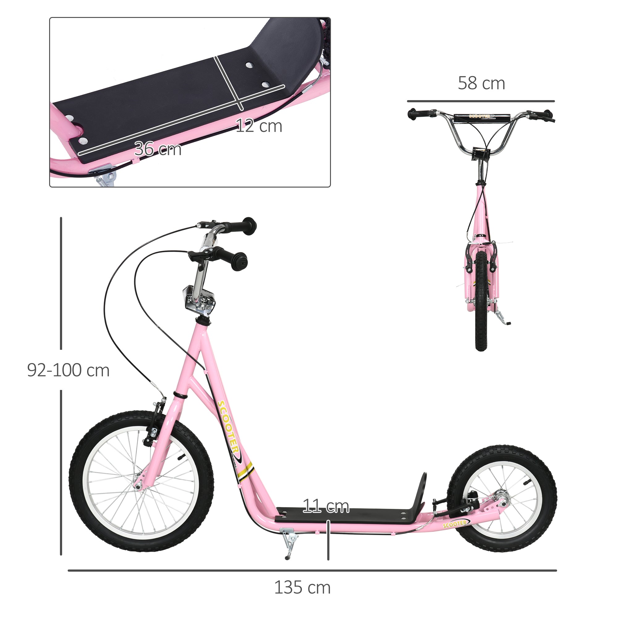 HOMCOM Teen Scooter Push Kick Scooters for Kids with Rubber Wheels Adjustable Handlebar Front Rear Dual Brakes Kickstand, for 5+ Years, Pink - anydaydirect