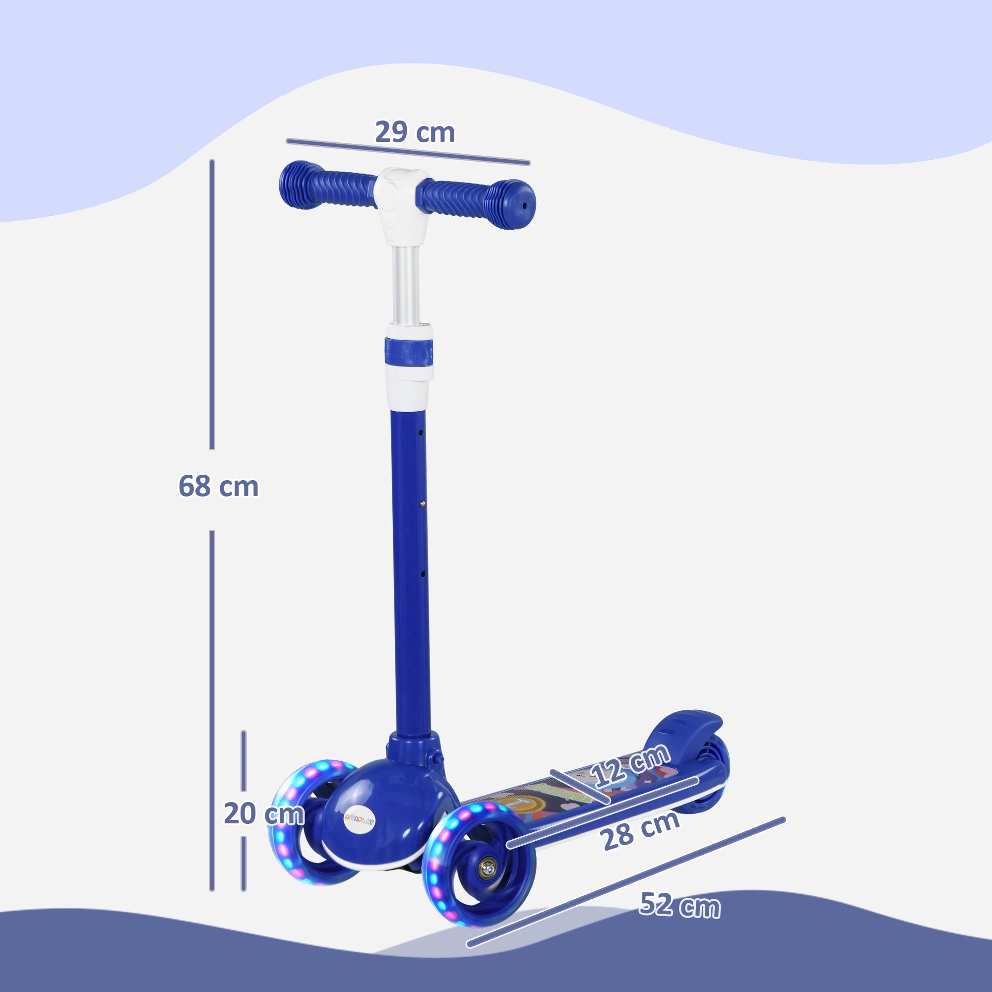 AIYAPLAY Kids 3 Wheel Scooter for 2-6 Years Old w/ Adjustable Height, LED Light, TPE Handlebar, Blue - anydaydirect